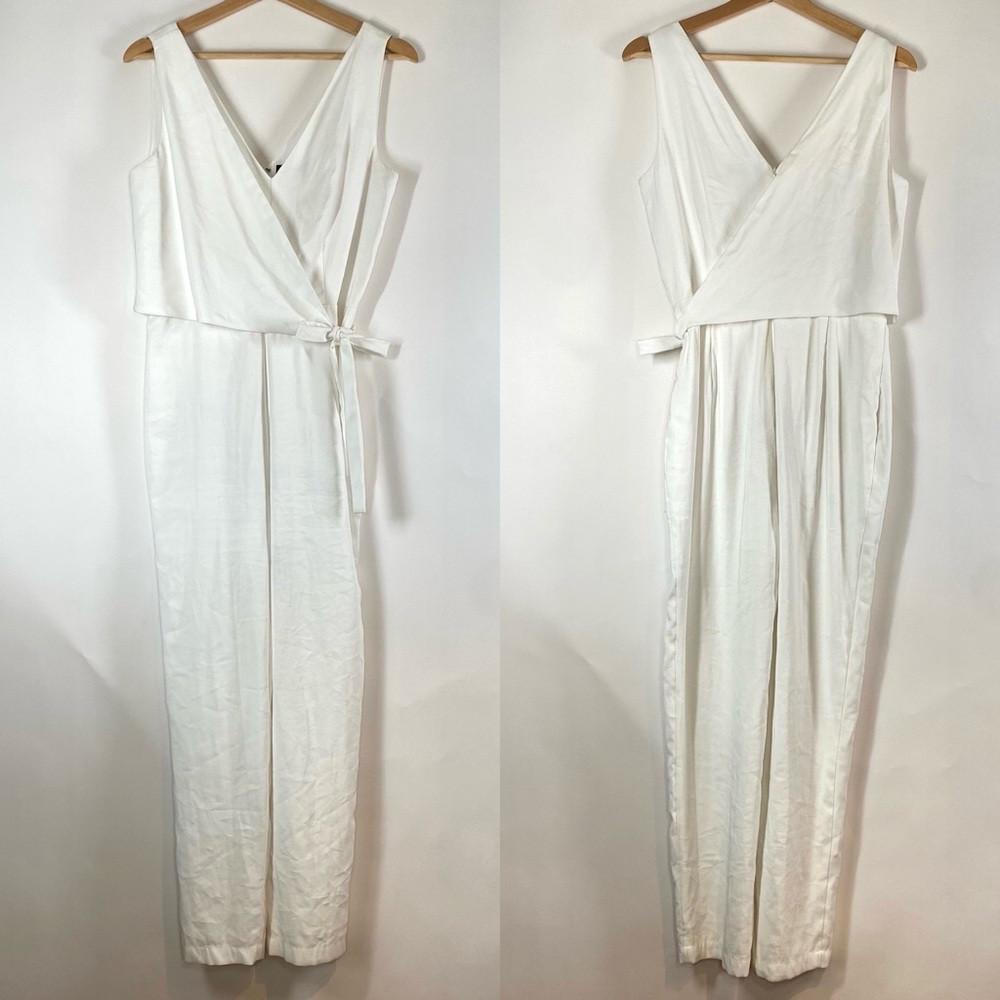 1 State Womens White Wrapped Tie Waist Jumpsuit Size 4 Vacation Cruise Resort